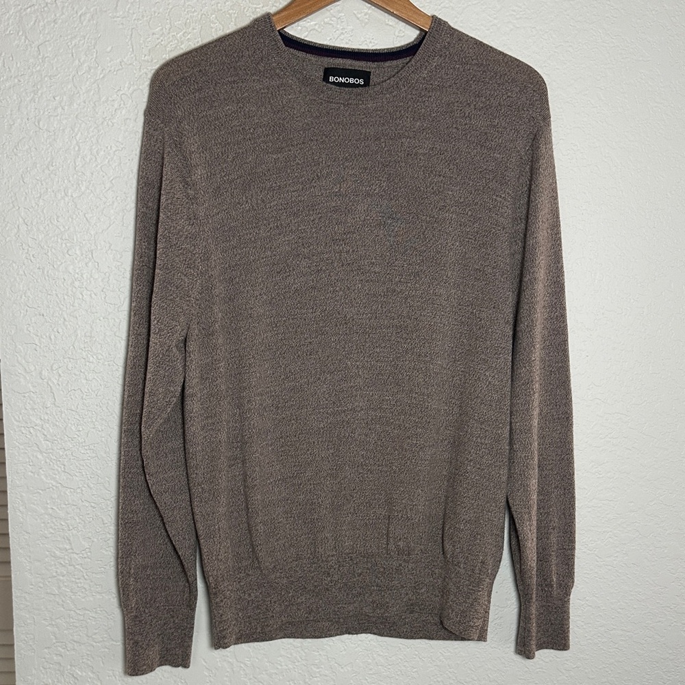 NEW Bonobos Merino Wool Crewneck Sweater Taupe Brown Mens XL Normcore Minimalist
